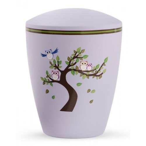 Biodegradable Cremation Ashes Urn (Infant / Child / Boy / Girl) – Lilac with Illustrated Owls